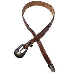 Vintage 90s Silver Creek Collection 32 Brown Leather Western Belt Concho Figures